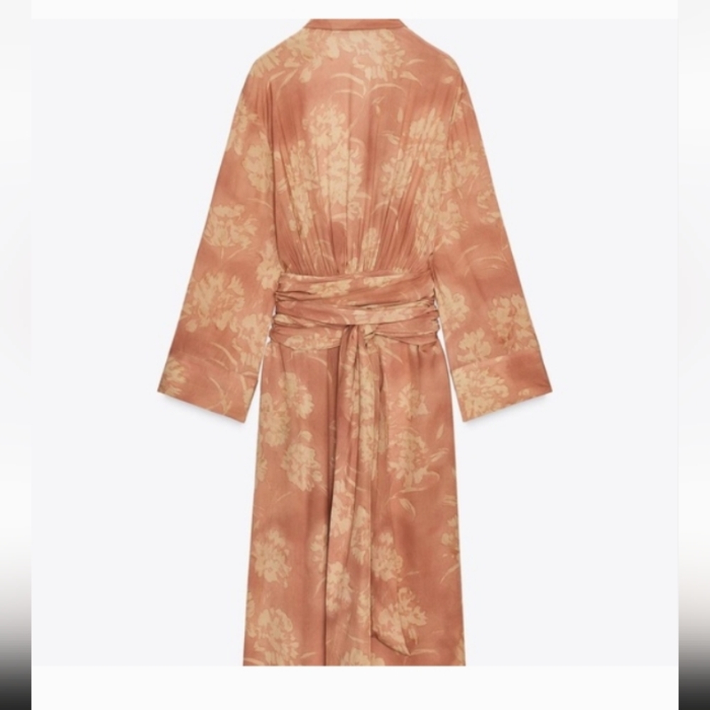 Women's Satin Maxi Wrap Dress - Burnt Orange Floral - Picture 5 of 7